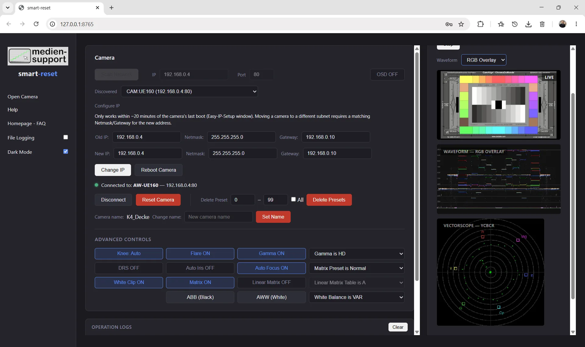Screenshot der smart-reset Weboberfläche
